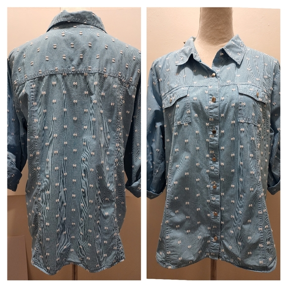 Christopher & Banks long sleeve blouse top denimish - Picture 3 of 5